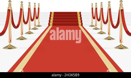Tappeto rosso con corde rosse su stanchioni dorati Illustrazione Vettoriale