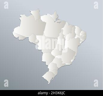 Mappa del Brasile, divisione amministrativa, carta bianca blu 3D vuota Foto Stock