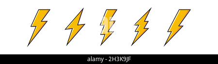 Icone flash diverse isolate su sfondo bianco Illustrazione Vettoriale