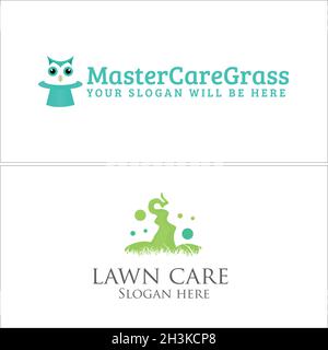 Moderno cartoon carattere cura del prato OWL logo design Illustrazione Vettoriale