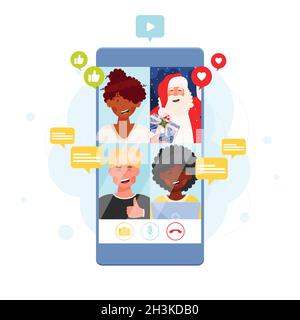Video chat con Santa Clause su uno smartphone, illustrazione concettuale Illustrazione Vettoriale