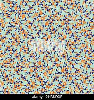 Funky astratto dot confetti vettore senza giunture sfondo pattern. Sfondo con piccoli cerchietti caotici colorati in arancio neon, indaco, blu Illustrazione Vettoriale