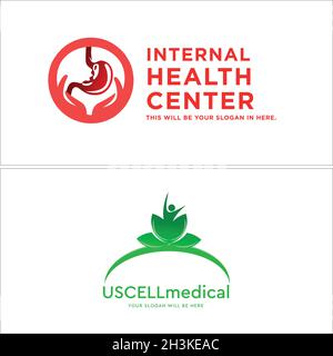 Moderna cura medica stomaco persone natura logo design Illustrazione Vettoriale