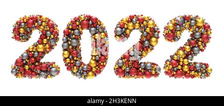 2022 biglietto di auguri con numeri fatti di sfere - rendering 3D Foto Stock
