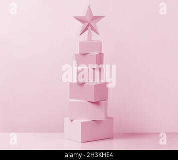 Albero di Natale fatto da scatole rosa Foto Stock