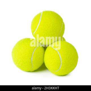 Diverse palle da tennis isolate su sfondo bianco Foto Stock