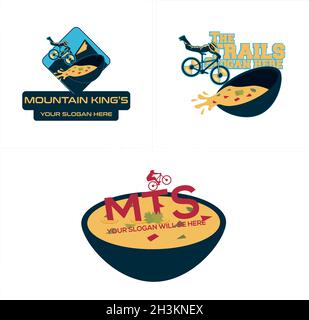 Set di ristorante mountain bike con logo di zuppa alimentare Illustrazione Vettoriale