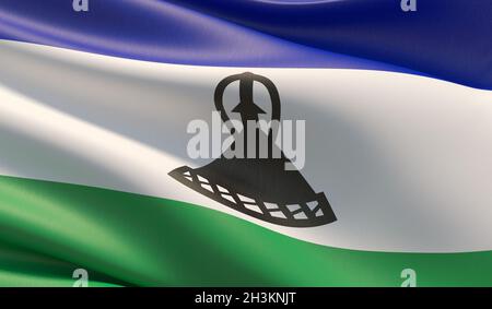 Alta risoluzione di close-up bandiera del Lesotho. 3D'illustrazione. Foto Stock