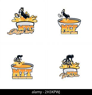 Set di ristorante mountain bike con logo di zuppa alimentare Illustrazione Vettoriale