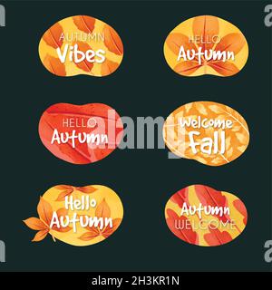 acquerello autunno etichetta collezione vettore disegno illustrazione Illustrazione Vettoriale