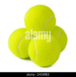 Diverse palle da tennis isolate su sfondo bianco Foto Stock