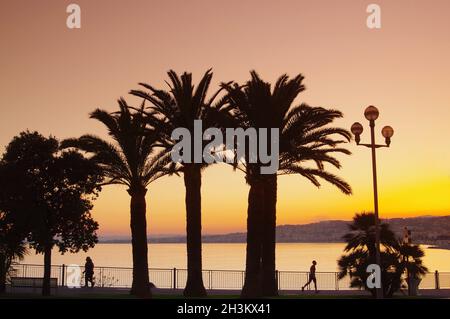 FRANCIA. ALPES MARITIMES (06). NIZZA. ANGELS BAY AL TRAMONTO Foto Stock