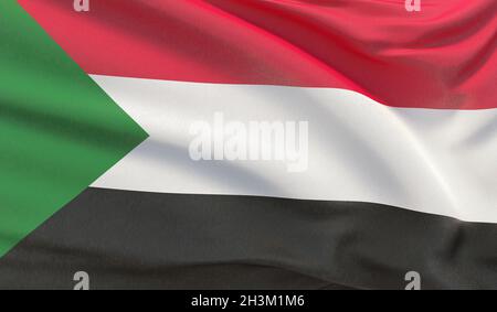 Sventola bandiera nazionale del Sudan. Sventolato altamente dettagliate di close-up 3D render. Foto Stock