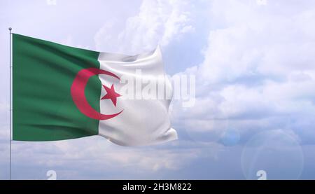 Sventolare bandiere del mondo - bandiera dell'Algeria. Illustrazione 3D. Foto Stock