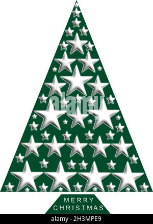 Buon Natale, illustrazione vettoriale, albero di stelle d'oro su sfondo bianco Illustrazione Vettoriale