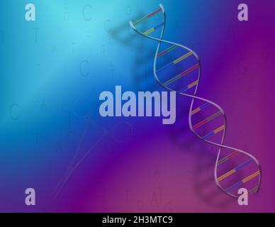 Concetto di ricerca genetica. Filamento di DNA e forbici chirurgiche. Rendering 3D. Foto Stock