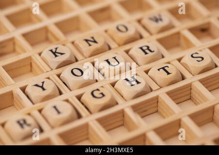 Word cloud per conoscere i tuoi diritti Foto Stock