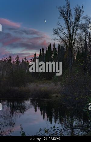 Luna di Crescent su Fishtrap Creek nel Wisconsin settentrionale. Foto Stock