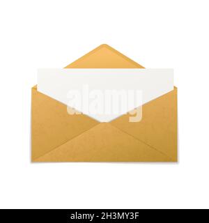 Busta di carta kraft marrone realistica con lettera isolata su bianco Illustrazione Vettoriale