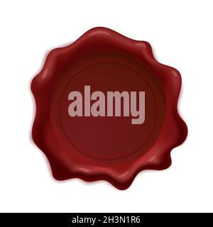 Timbro guarnizione in cera rossa, cera sigillante vecchia etichetta timbro realistico isolato su bianco Illustrazione Vettoriale