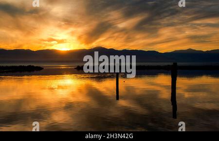 Tramonto a Salton Sea, Mecca, Colorado Desert, California Foto Stock