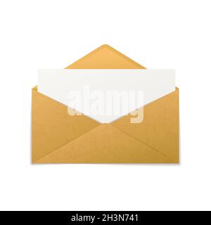 Busta di carta kraft marrone realistica con lettera isolata su bianco Illustrazione Vettoriale