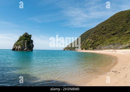 Isolarsi da Taupo Head, Golden Bay, Abel Tasman, Nuova Zelanda. Foto Stock