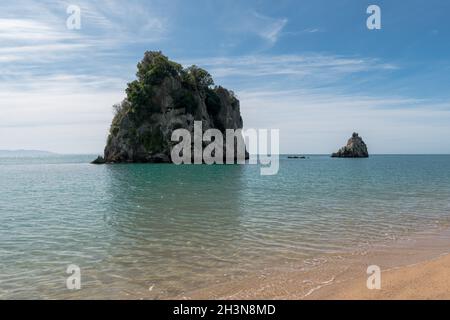 Isolarsi da Taupo Head, Golden Bay, Abel Tasman, Nuova Zelanda. Foto Stock