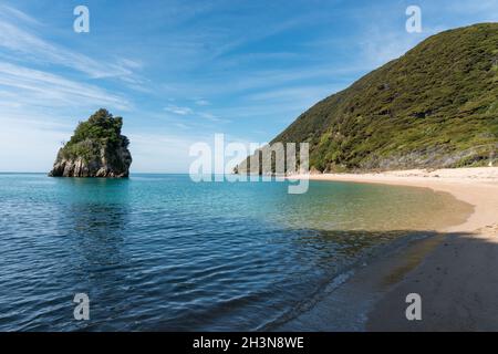 Isolarsi da Taupo Head, Golden Bay, Abel Tasman, Nuova Zelanda. Foto Stock