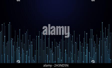 Sfondo digitale con particelle cibernetiche blu o cavi in fibra ottica. Astratta illustrazione di concetto di tecnologia futuristica. risoluzione 4k. Foto Stock