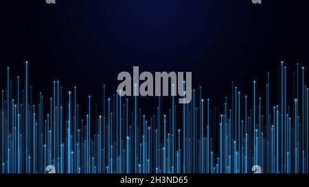 Sfondo digitale con particelle cibernetiche blu o cavi in fibra ottica. Astratta illustrazione di concetto di tecnologia futuristica. risoluzione 4k. Foto Stock