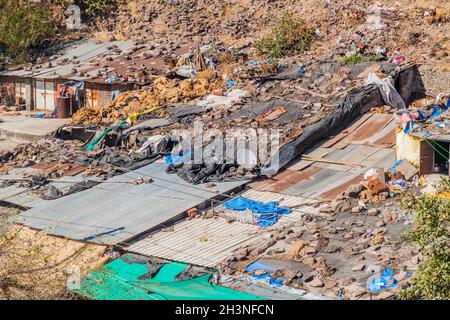 Tetti di bancarelle a Pavagadh collina, Gujarat Stato, India Foto Stock