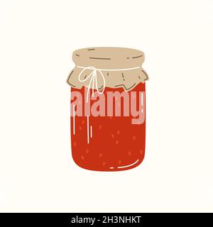 Marmellata di lamponi in vaso di vetro su sfondo bianco. Illustrazione vettoriale Illustrazione Vettoriale