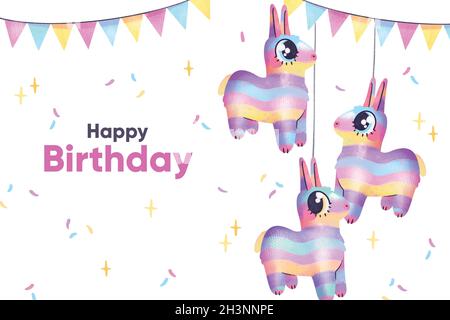 acquerello compleanno sfondo animale palloncini disegno vettoriale Illustrazione Vettoriale