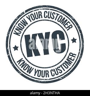 KYC ( Know your customer ) timbro in gomma grunge su sfondo bianco, illustrazione vettoriale Illustrazione Vettoriale