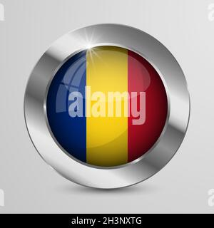Pulsante Patriotic vettore EPS10 con colori di bandiera Romania. Un elemento di impatto per l'uso che si desidera fare di esso. Illustrazione Vettoriale