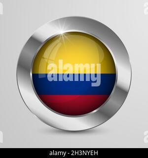 EPS10 Vector Patriotic Button con i colori della bandiera della Colombia. Un elemento di impatto per l'uso che si desidera fare di esso. Illustrazione Vettoriale