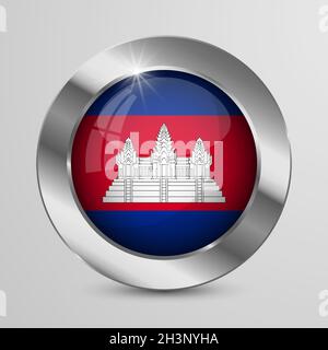 EPS10 Vector Patriotic Button con colori per bandiera Cambogia. Un elemento di impatto per l'uso che si desidera fare di esso. Illustrazione Vettoriale