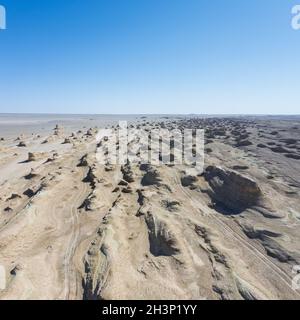 Veduta aerea del paesaggio di fisiognomia di erosione del vento a qinghai Foto Stock