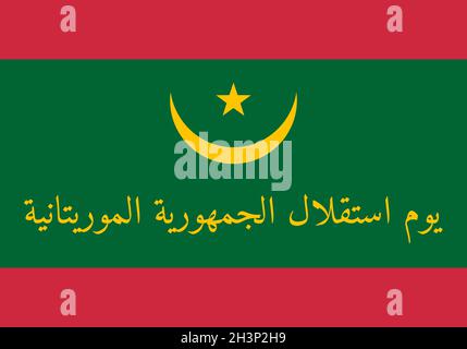 Poster tipografico del Mauritania Independence Day in arabo. Festa celebrata il 28 novembre. Modello vettoriale per, banner, biglietti d'auguri, volantino, ecc. Illustrazione Vettoriale