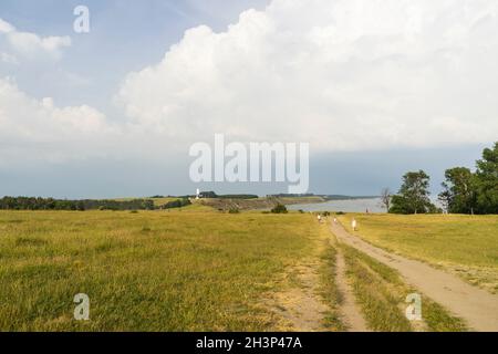 Ystad, Scania, Svezia - 06 20 2021 : Ales Stones antico monumento megalitico Foto Stock