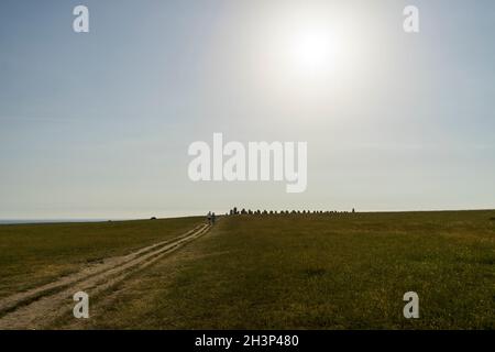 Ystad, Scania, Svezia - 06 20 2021 : Ales Stones antico monumento megalitico Foto Stock