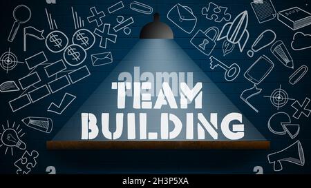 Parola di squadra che costruisce con la lampada sulla parete Foto Stock