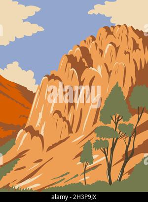 Pinnacles National Park con formazioni rocciose a Salinas Valley California Stati Uniti WPA Poster Art Foto Stock