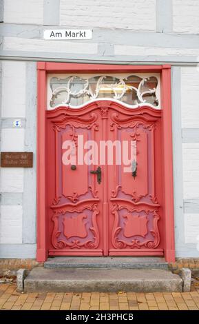 Porta in legno barocca a BÃ¼tzow Foto Stock