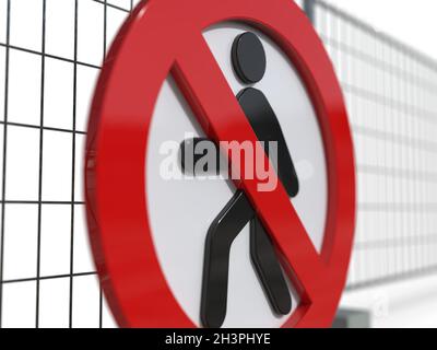 STOP Sign Walking Man Red White Fence-Camera 7.196.jpg Foto Stock