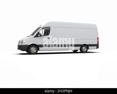 White Commercial Delivery Truck isolatedÂ su sfondo bianco Foto Stock