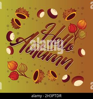 disegno a mano hello autunno scritta vettore disegno illustrazione Illustrazione Vettoriale