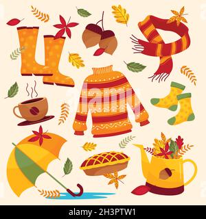 disegno a mano piatto autunno elementi collezione vettore disegno illustrazione Illustrazione Vettoriale