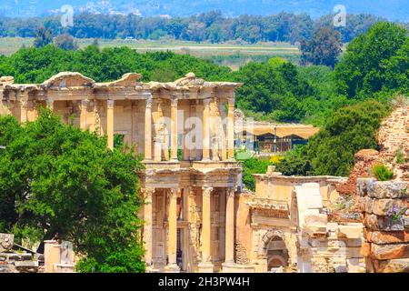 Celso Biblioteca e rovine a Efeso, Turchia Foto Stock